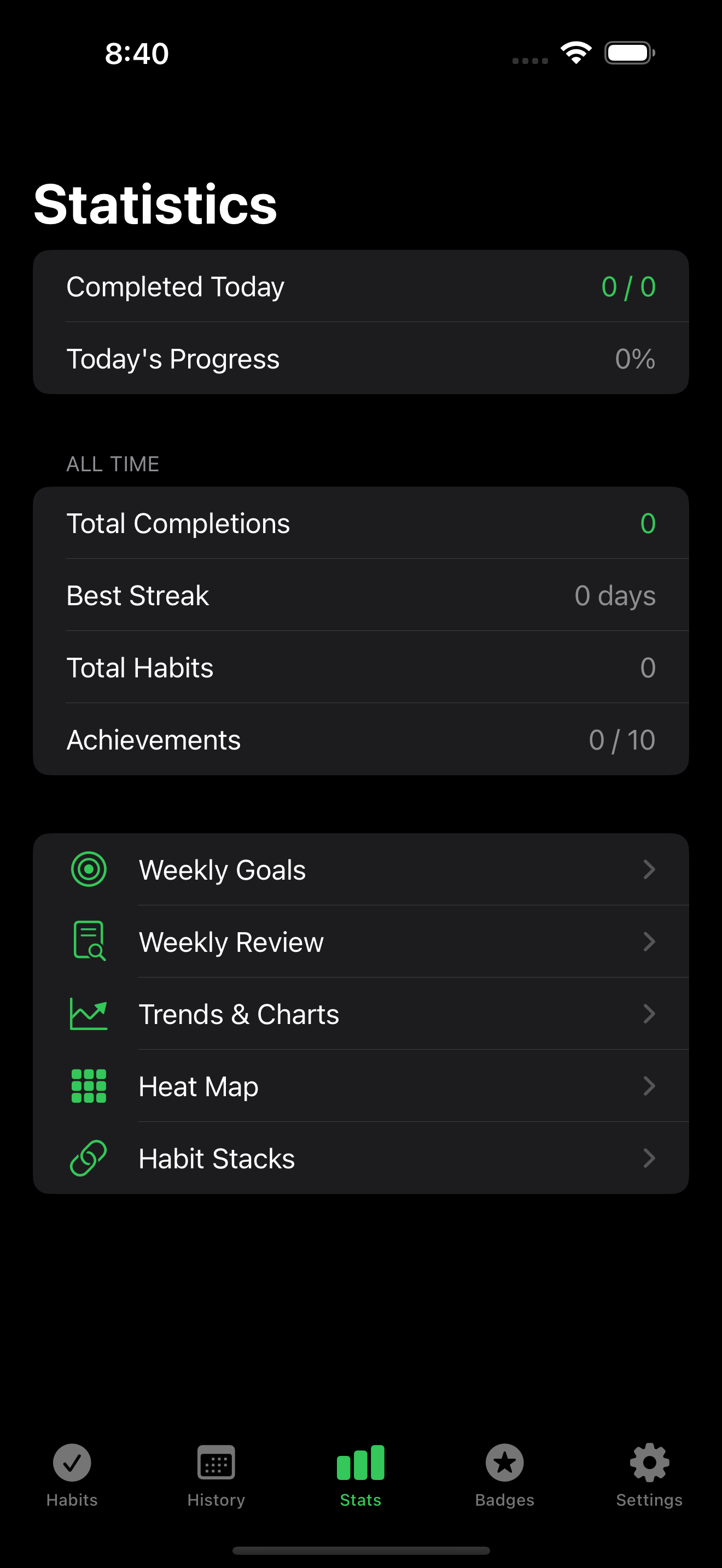 HabitArcFlow screen 3: Performance Trends